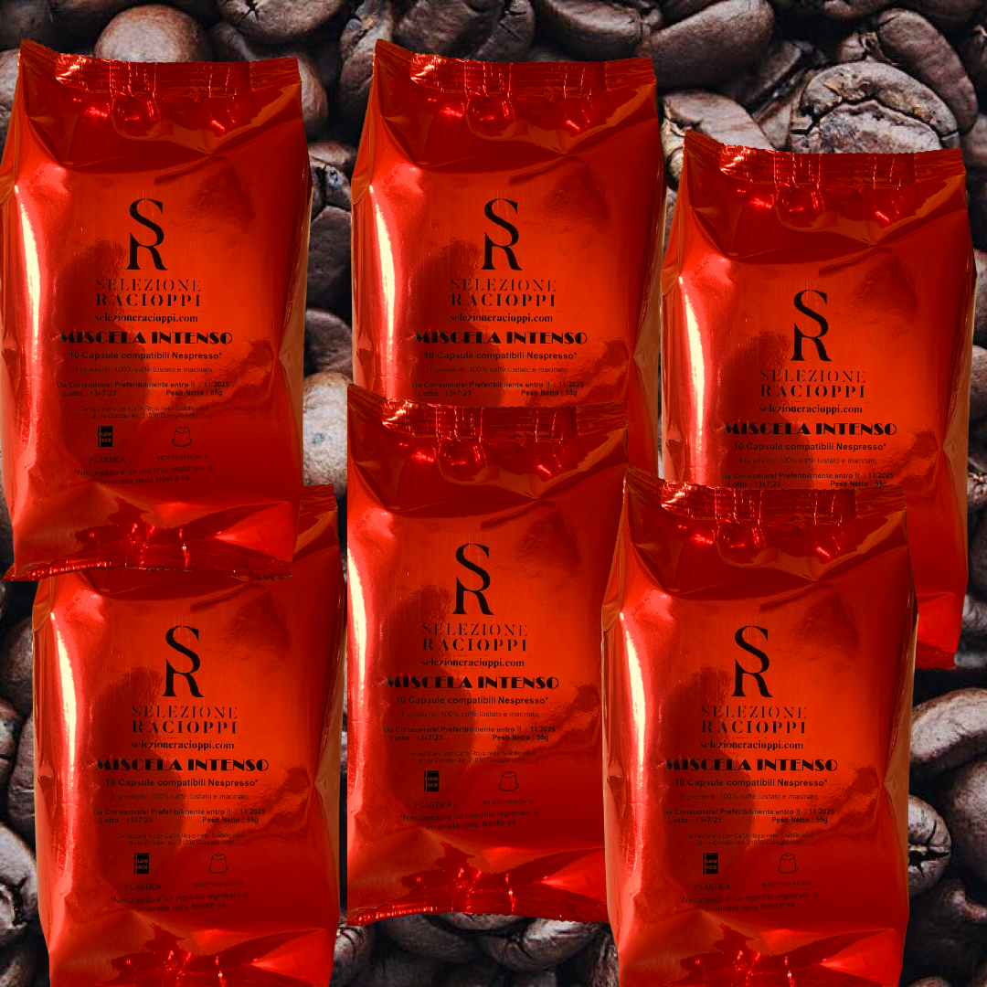 Confezione da 10 Pacchetti Di 10 Capsule Caffè Artigianali Compatibili Nespresso® - Miscela Intensa - Selezione Racioppi