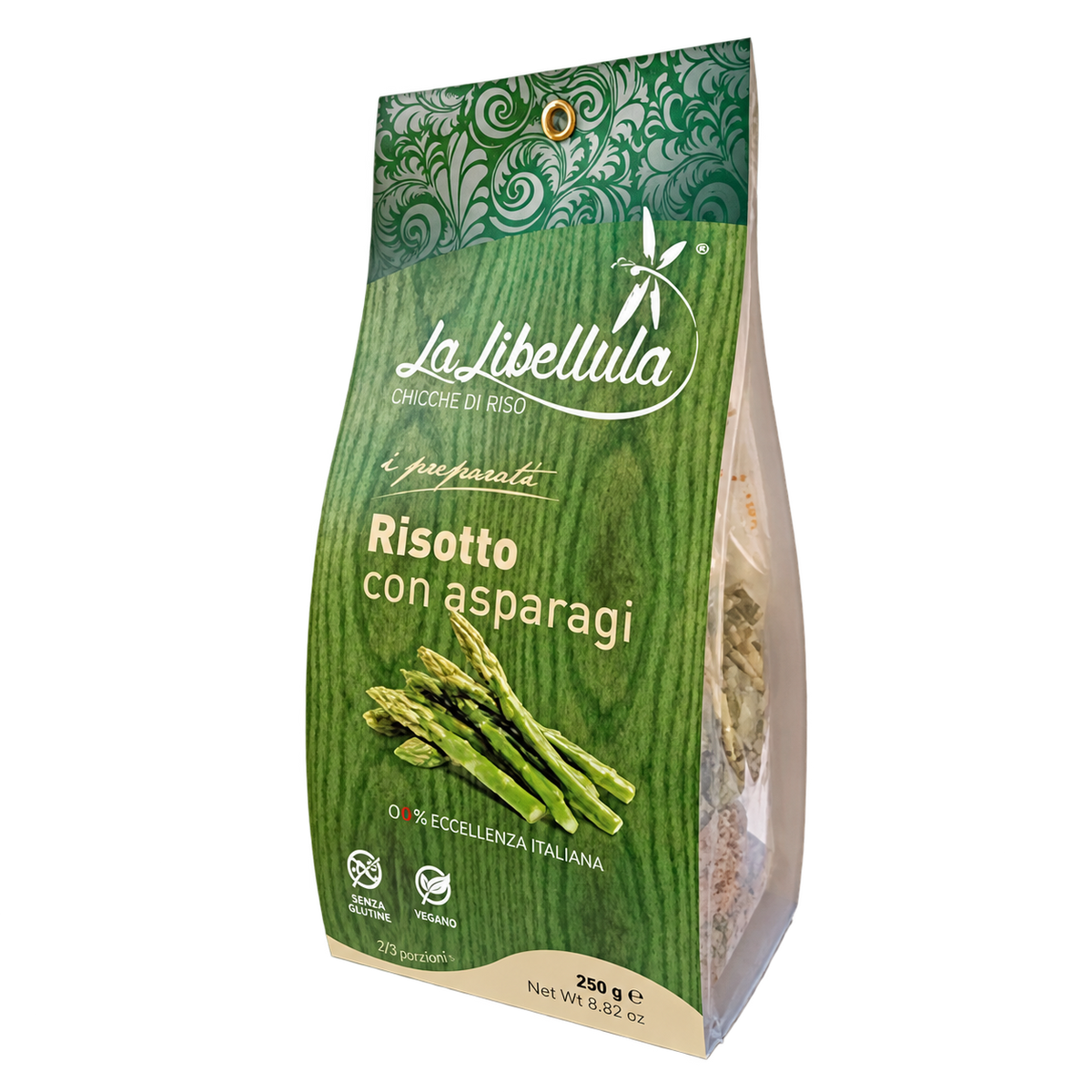 Confezione di risotto agli asparagi La Libellula da 250 g con riso Carnaroli Classico