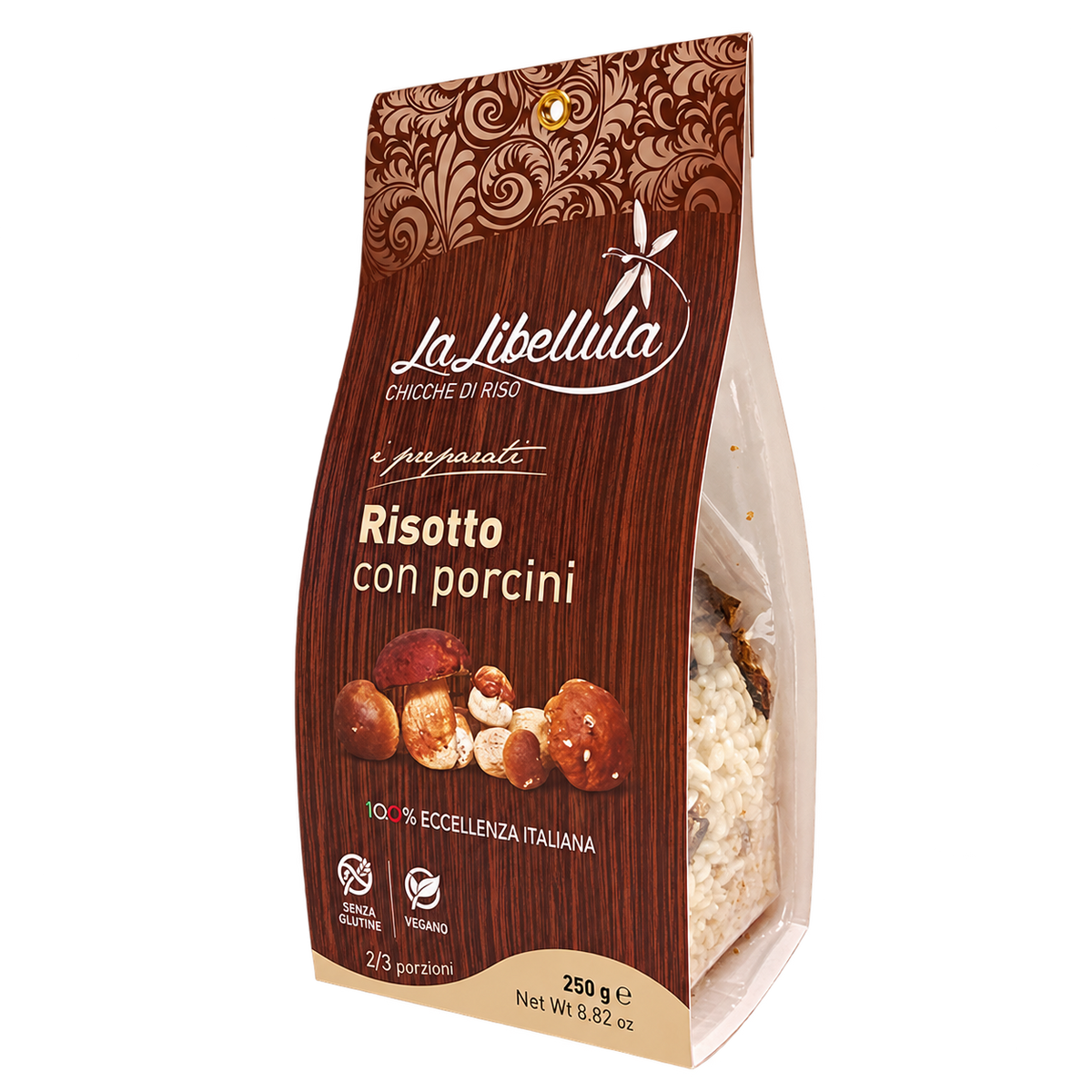 Confezione di risotto ai porcini La Libellula da 250 g con riso Carnaroli Classico