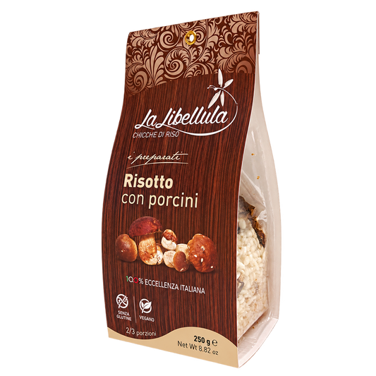 Confezione di risotto ai porcini La Libellula da 250 g con riso Carnaroli Classico