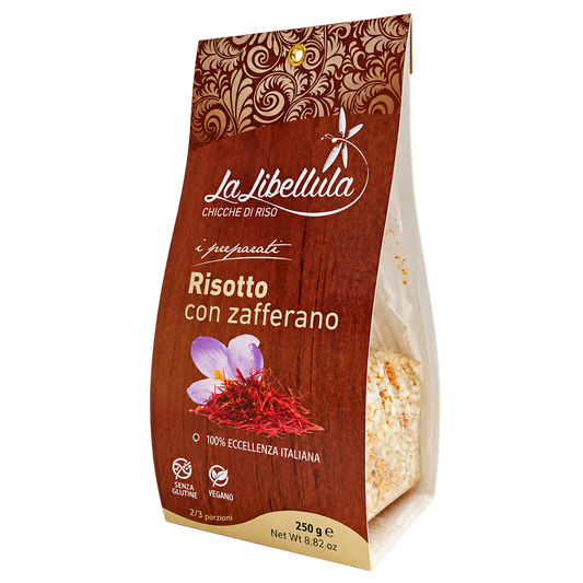 Confezione di risotto allo zafferano La Libellula da 250 g con riso Carnaroli Classico