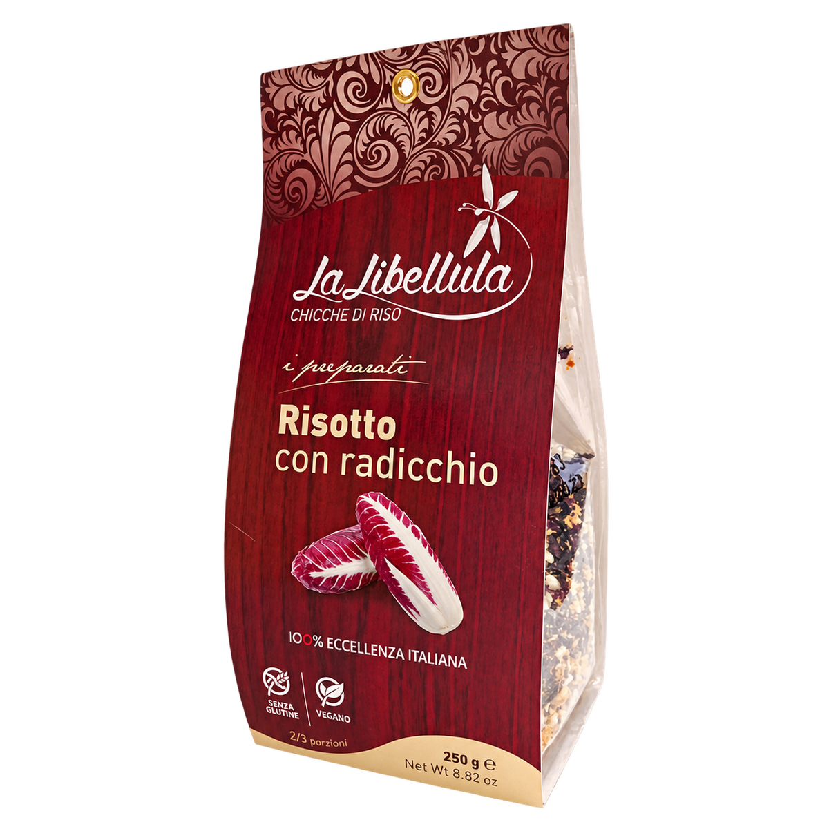 Confezione di risotto al radicchio La Libellula da 250 g con riso Carnaroli Classico